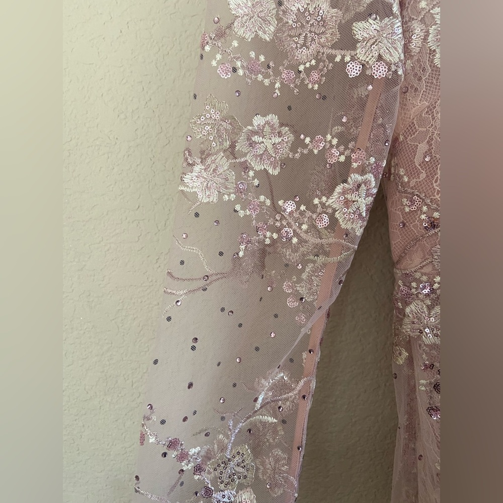 Mac Duggal Size 10 Blush Pink Beaded Floral Lace Midi Dress NWT Formal Cocktail - Picture 5 of 15